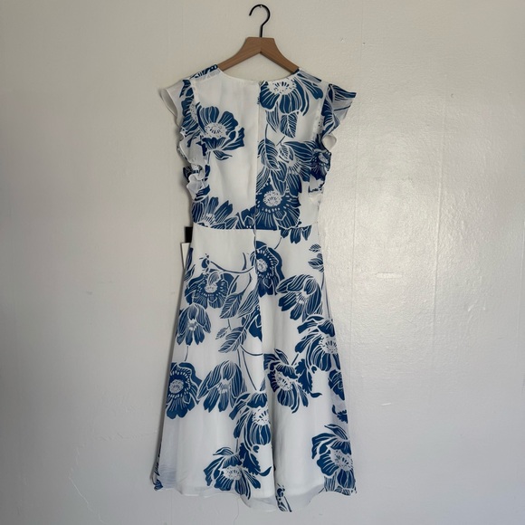 Lulus Bliss Seeker Blue and White Floral Print Ruffled Midi Dress NWT Medium - Picture 5 of 16